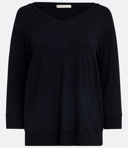 Blusa Básica em Viscose com Manga 3/4 e Decote V