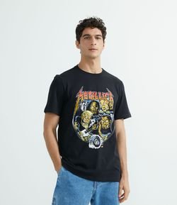 Camiseta Manga Curta com Estampa Metallica