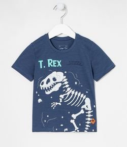 Camiseta Infantil Estampa T-Rex Esqueleto Brilha no Escuro - Tam 1 a 5 anos