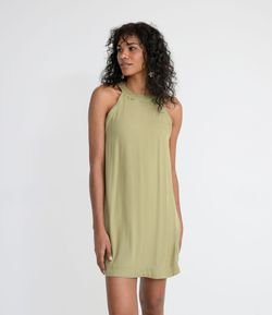 Vestido Curto em Viscose com Gola Halter