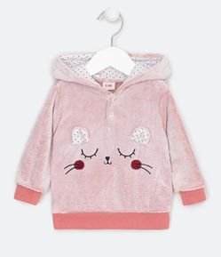 Blusão Infantil em Fleece Bordado de Coelhinha com Orelhas - Tam 0 a 18 meses