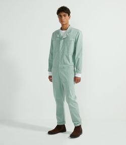 Macacão Longo Sarja Sem Estampa e Com Bolsos