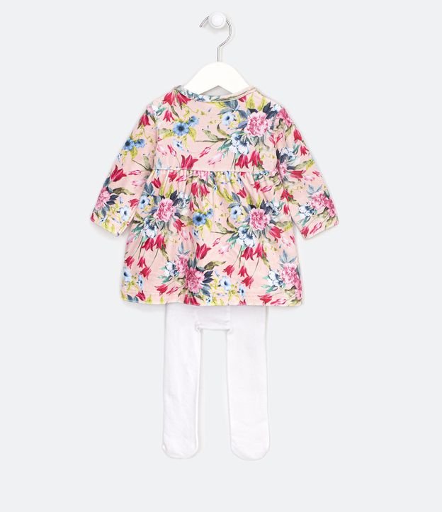 Vestido Infantil Estampa Floral com Meia Calça - Tam 0 a 18 meses | Teddy Boom (0 a 18 meses) | Rosa | 9-12M
