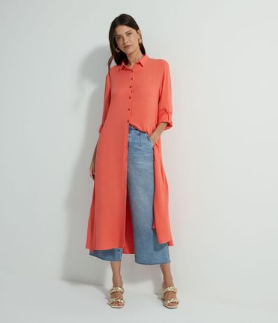 Vestido Midi Chemise em Viscolinho com Botões Contrastantes Menor preço em Vestido Midi Chemise em Viscolinho com Botões Contrastantes
