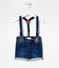 Bermuda Infantil Jeans com Suspensório - Tam 3 a 18 meses