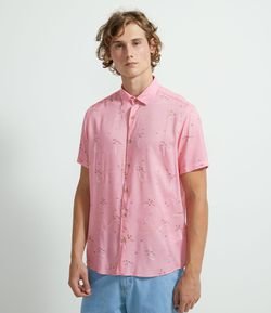 Camisa Manga Curta em Viscose Pantera Cor de Rosa