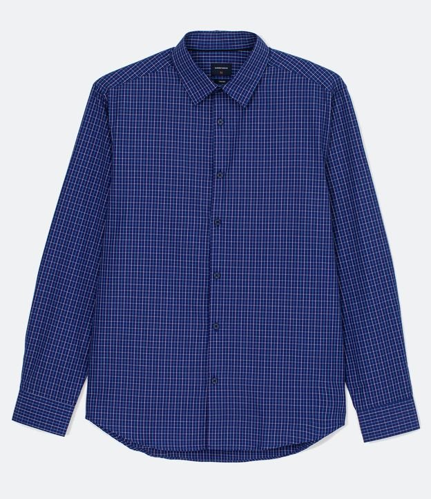 Camisa Manga Longa com Estampa Xadrez Vichy - Cor: Azul Médio - Tamanho: P