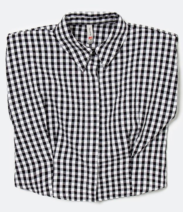 Camisa Cropped con Hombreras Estampado Cuadrillé Vichy Negro 5