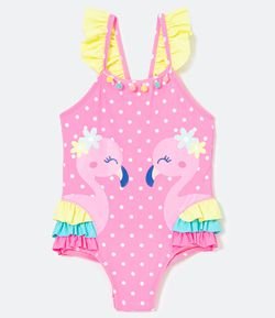 Maiô Infantil Estampa Estampa de Flamingos - Tam 6 meses a 4 anos
