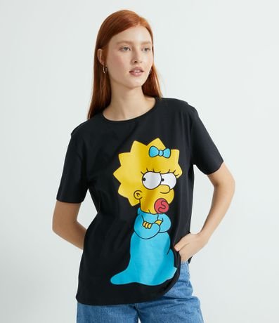Menor preço em Blusa Alongada Manga Curta em Algodão com Estampa Maggie Simpson
