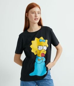 Blusa Alongada Manga Curta em Algodão com Estampa Maggie Simpson