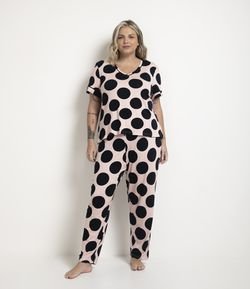Pijama Longo em Viscose Estampa Poá Curve & Plus Size