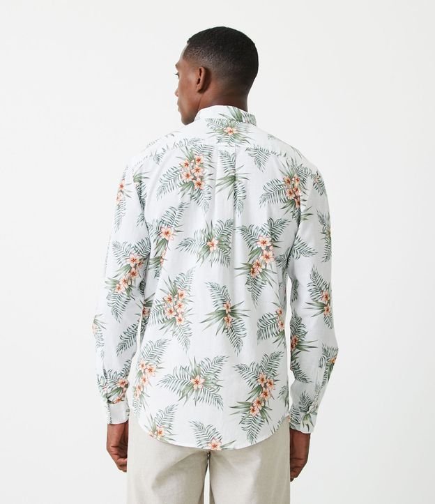 Camisa Comfort em Linho com Estampa de Folhagens e Flores Branco 3