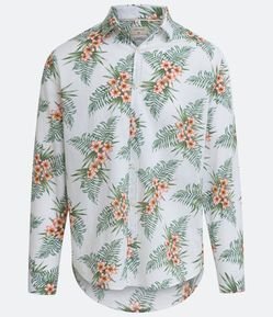 Camisa Comfort em Linho com Estampa de Folhagens e Flores