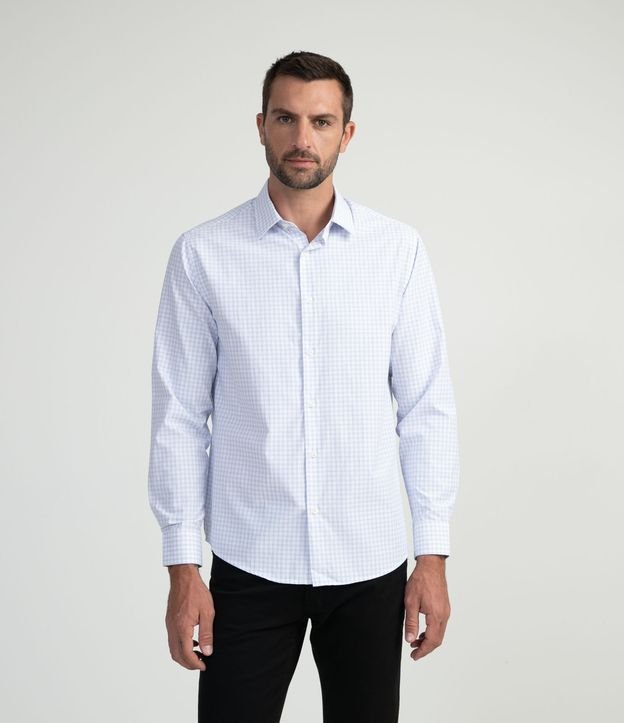 Camisa Manga Larga en Algodón con Estampado de Cuadros Blanco 1