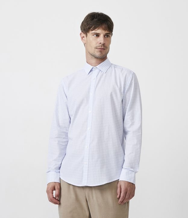 Camisa Manga Larga en Algodón con Estampado de Cuadros Blanco 3