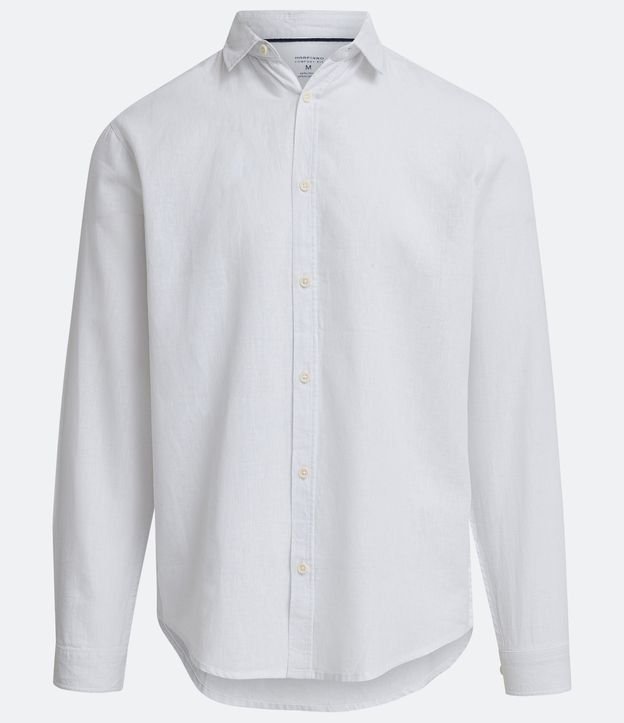 Camisa Comfort Básica em Linho com Gola Colarinho Branco 8