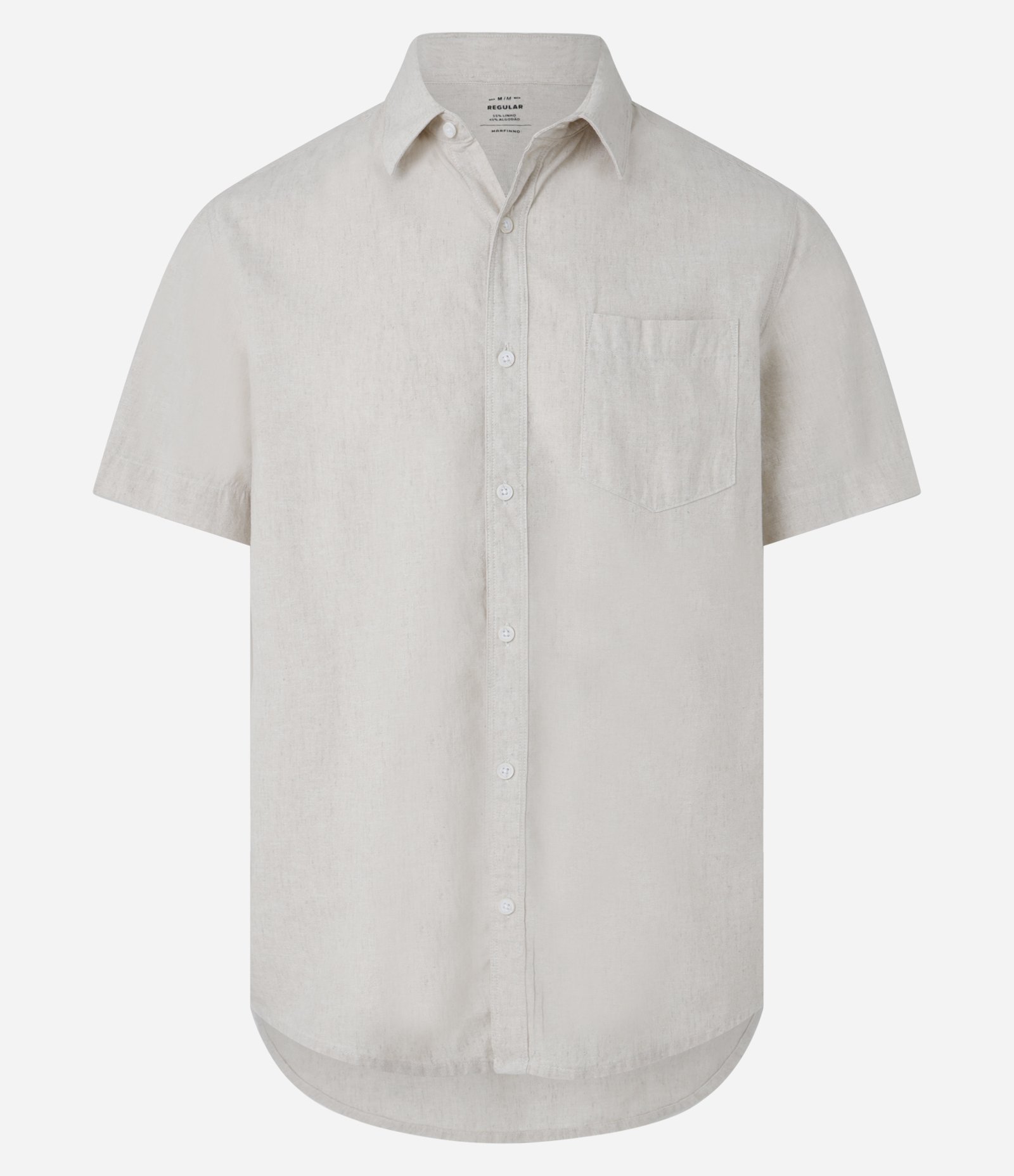 Camisa Comfort Básica em Linho com Bolso Frontal Bege 5