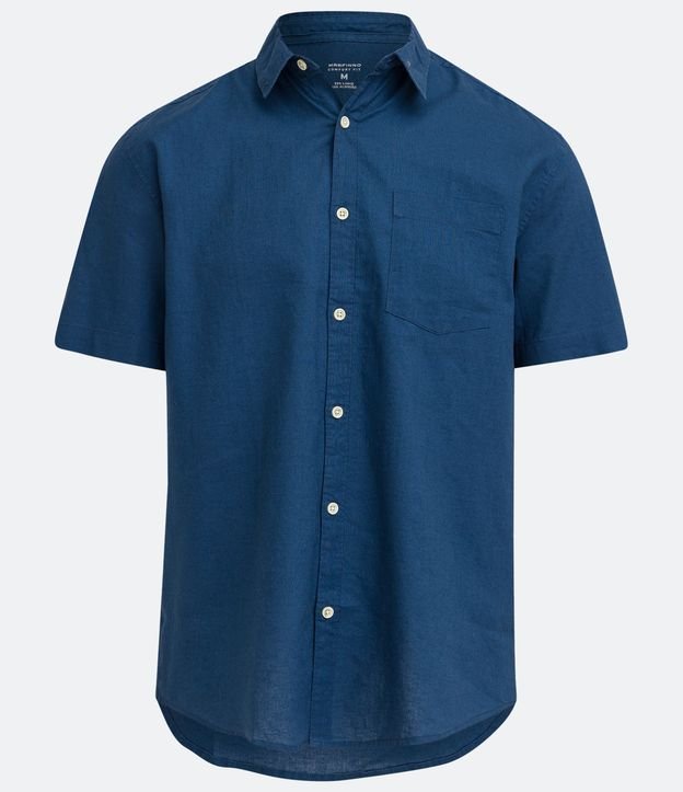 Camisa Manga Corta en Lino con Bolsillo Azul 5