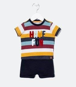 Conjunto Infantil com Camiseta Listrada - Tam 0 a 18 meses