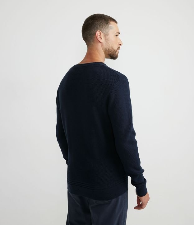 Suéter Comfort em Tricô com Textura Azul Escuro 2