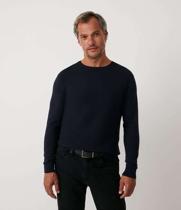 Suéter Comfort em Tricô com Textura Azul Escuro 3