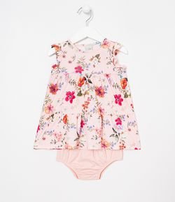 Vestido Infantil com Calcinha Estampa Floral - Tam 0 a 18 meses