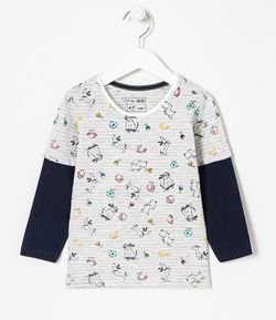 Camiseta Infantil Manga Sobreposição Estampa Cachorrinhos - Tam 1 a 5 anos