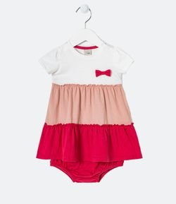Vestido Infantil Tricolor com Calcinha - Tam 0 a 18 meses