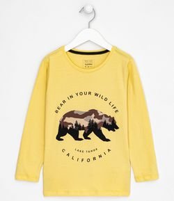 Camiseta Infantil Estampa Urso Califórnia  - Tam 5 a 14 anos