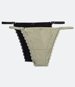 Kit 2 Calcinhas String em Algodão com Renda nas Cavas