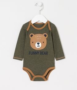 Body Infantil com Gola Americana Estampa Ursinho - Tam 0 a 18 meses