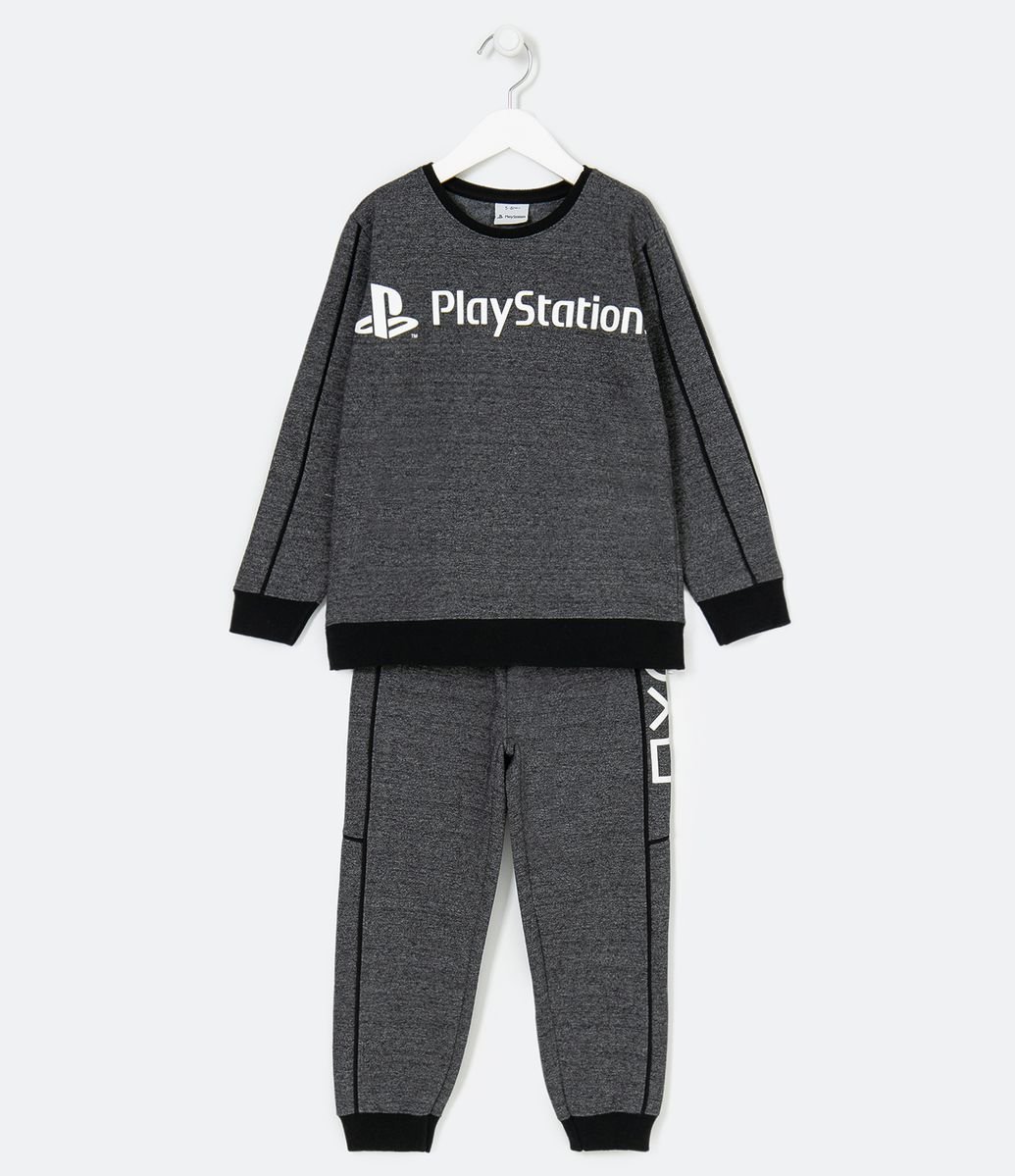 Conjunto Infantil Estampa Playstation - Tam 5 a 14 anos Cinza