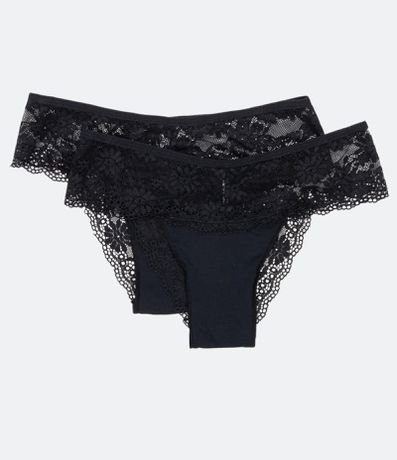 Kit 2 Calcinhas String em Microfibra com Cós e Costas em Renda Preto -  Renner