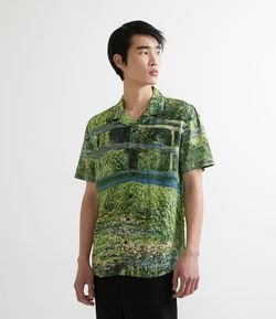 Camisa Manga Curta em Viscose Estampa Ponte de Monet