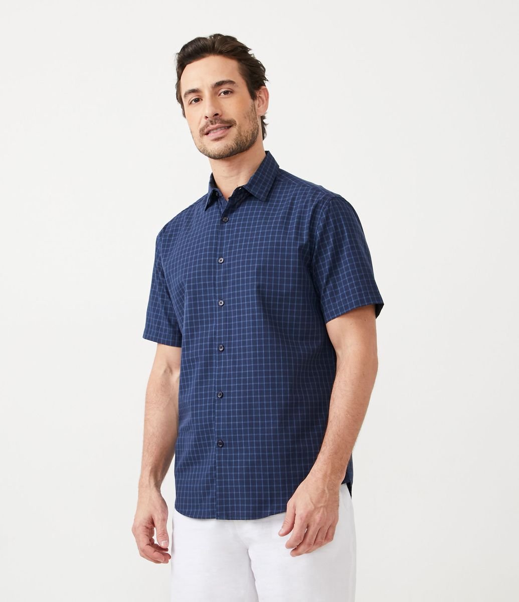 Camisa de algodão com estampa xadrez Gingham (Azure Terroso) - Homens