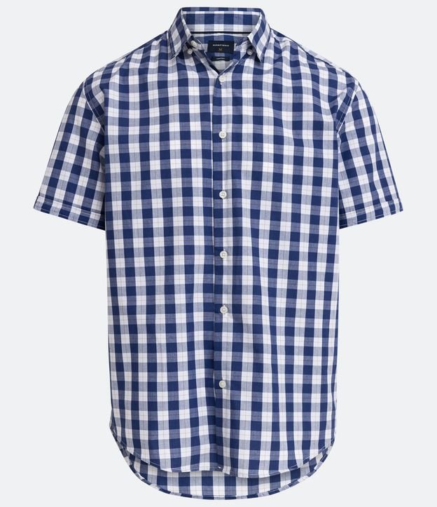 Camisa Manga Corta en Algodón con Estampado de Cuadros Azul 5