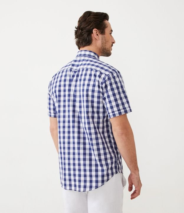 Camisa Manga Corta en Algodón con Estampado de Cuadros Azul 3