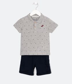 Conjunto Infantil com Camiseta com Gola Polo e Bermuda em Sarja - Tam 1 a 5 anos