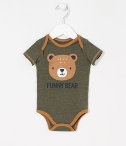 Body Infantil com Gola Americana Estampa Urso - Tam 0 a 18 meses