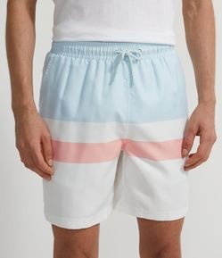 Bermuda de Banho com Listras Contrastantes e Amarração