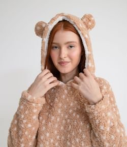 Pijama Longo Blusa e Calça em Sherpa com Capuz Orelhinhas