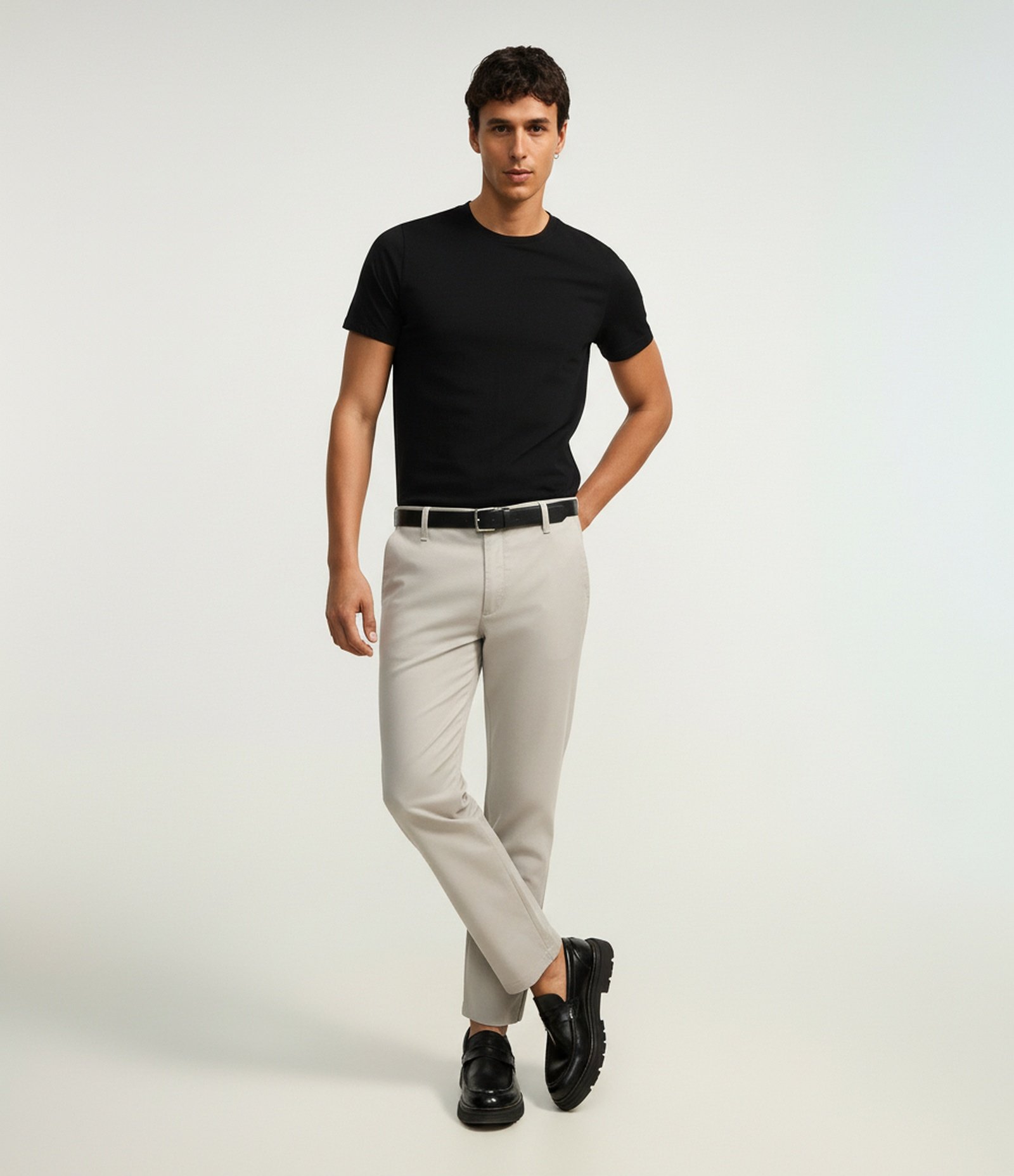 Calça Slim Sarjado Cropped Alfaiatada com Bolsos Bege 6