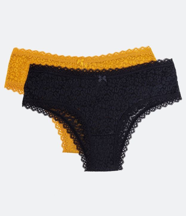 Kit 2 Bikínis en Laise Animal Print Onza con Encaje Negro/Amarillo 1