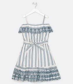 Vestido Infantil Longo Listrado com Bordado - Tam 5 a 14 anos