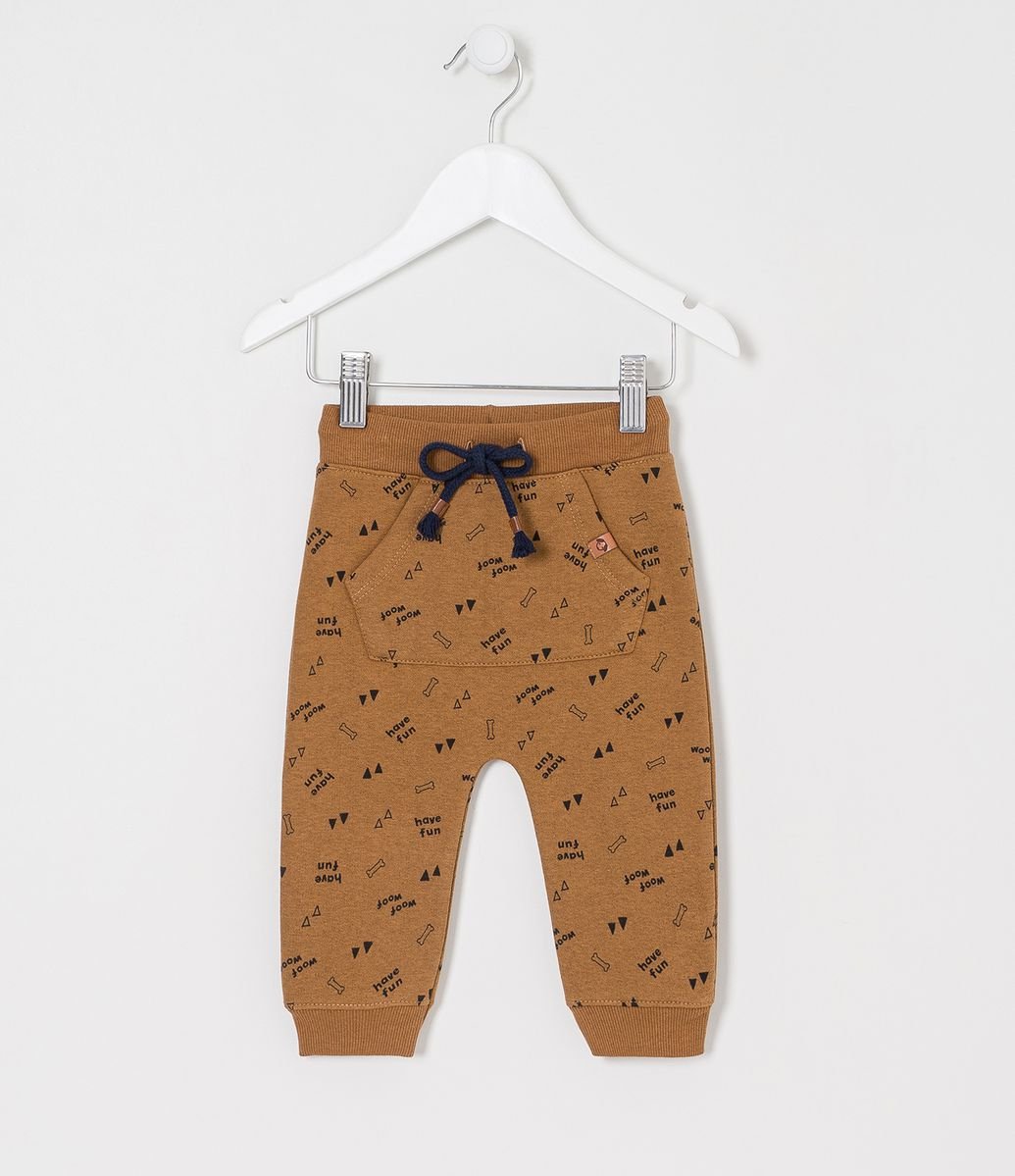 Calça Infantil em Moletom Estampa Lettering com Bolso Canguru - Tam 0 a 18 meses Menor preço em Calça Infantil em Moletom Estampa Lettering com Bolso Canguru - Tam 0 a 18 meses