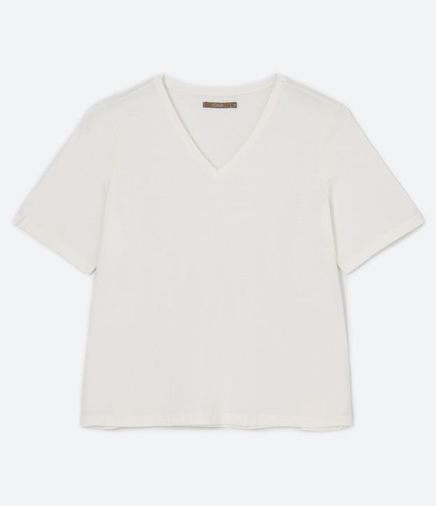 Blusa Básica em Algodão com Gola V Curve & Plus Size Branco 1 5