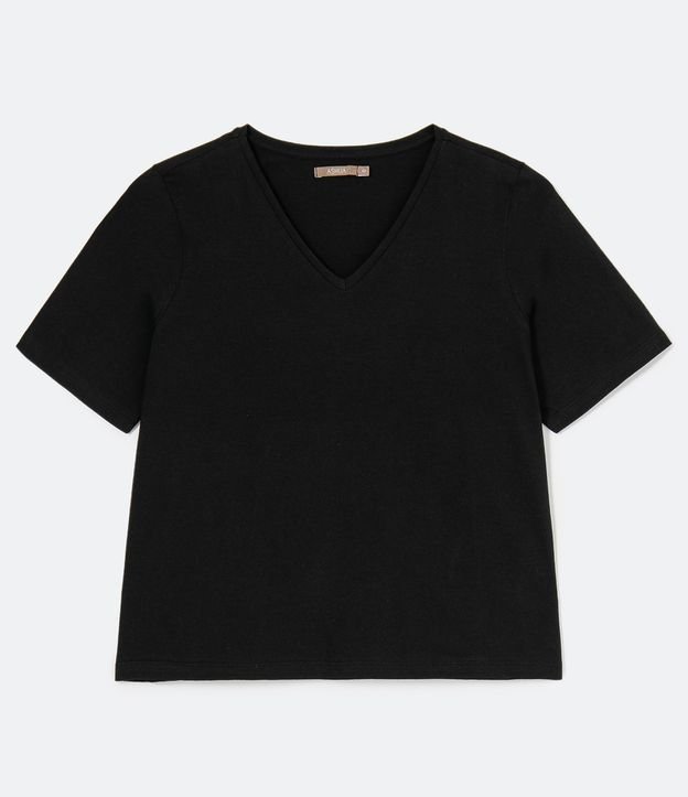 Blusa Básica en Algodón con Cuello V Curve & Plus Size Negro 5