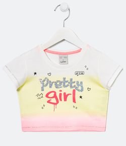 Blusa Infantil Fit Cropped com Fundo em Tie Dye e Estampa em Lettering  - Tam 5 a 14 anos