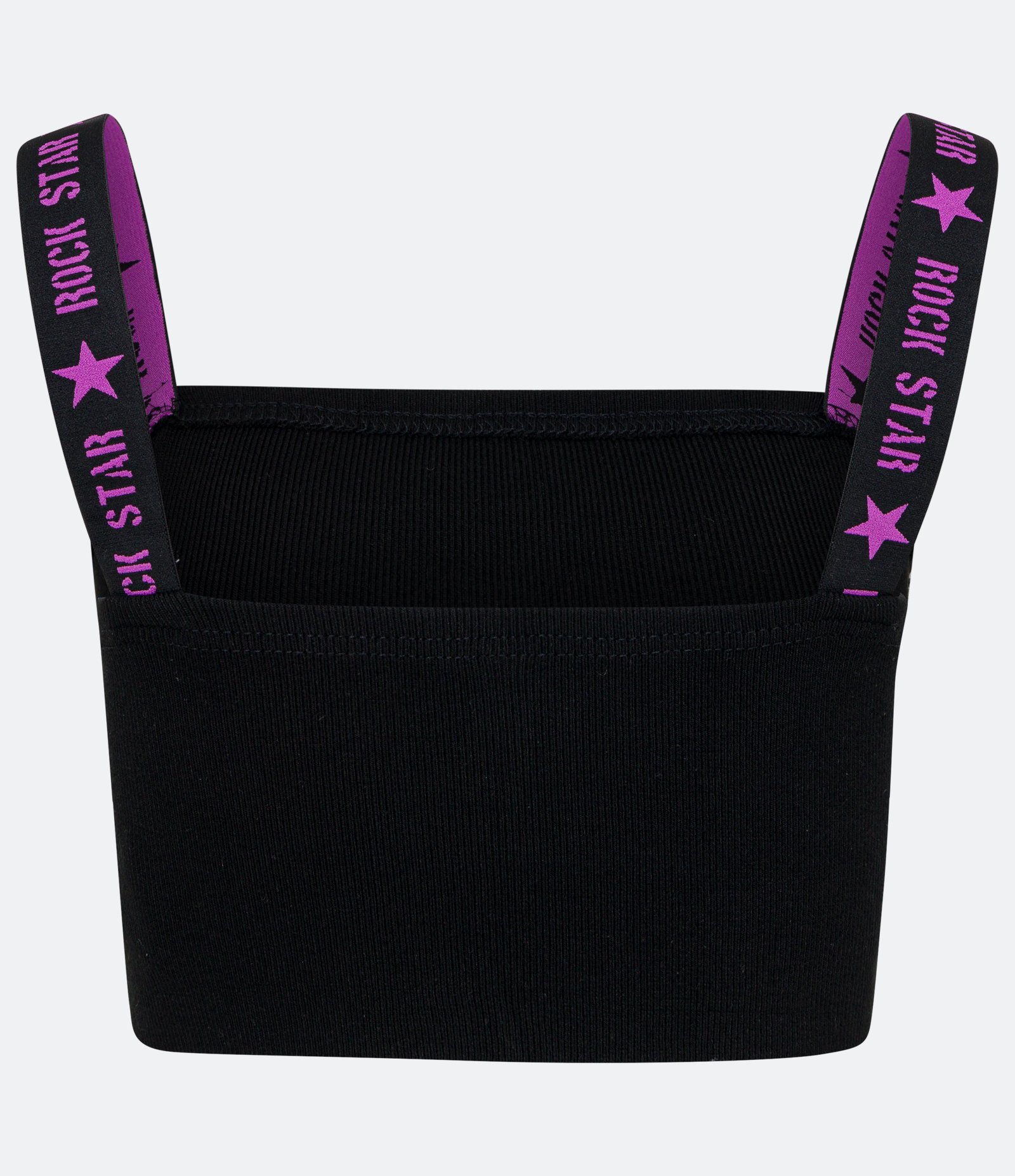 Blusa Cropped de Alça em Viscose com Estampa Rock Star nas Alças Preto 2